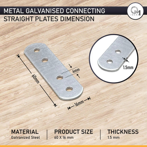 Hella Sturdy Galvanized Steel Connector Plates 20 Pack Flat Mending Brackets 60 x 16 mm for furniture repair and support.
