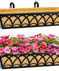 24 Inch Railing Planter Box Set With Adjustable Brackets And Coco Liners 2 Pack Balcony Deck Flower Boxes For Windows And Railings Weatherproof Metal Planters For Outdoor Garden Decor featuring floral display