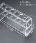 Clear Acrylic Test Tube Holder Rack For 25ml Centrifuge Tubes Six Wells Holds 13 to 20mm Tubes Securely For Your Lab Setup Or Home Use Durable Lightweight Compact 168mm X 60mm X 100mm Design