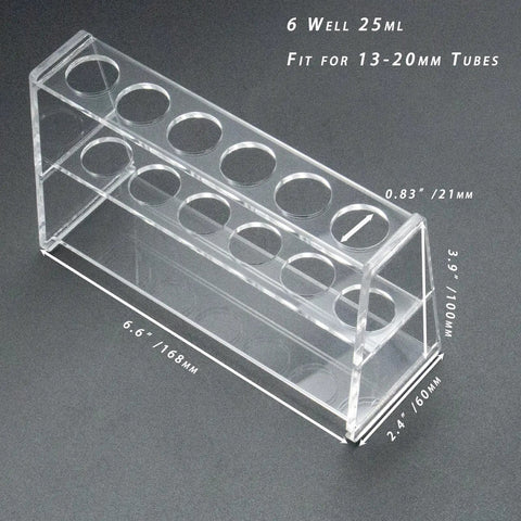 Clear Acrylic Test Tube Holder Rack For 25ml Centrifuge Tubes Six Wells Holds 13 to 20mm Tubes Securely For Your Lab Setup Or Home Use Durable Lightweight Compact 168mm X 60mm X 100mm Design