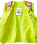 Mens Surveyor High Visibility Safety Vest With Bold Contrast Reflective Straps And Breathable Dual Layer Cotton Blend For Tough Shifts And Reliable Job Site Vibes That Are Flat Out Built Different, open view showing interior and pockets.