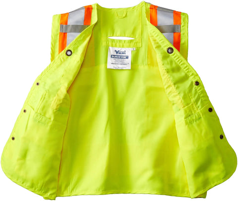 Mens Surveyor High Visibility Safety Vest With Bold Contrast Reflective Straps And Breathable Dual Layer Cotton Blend For Tough Shifts And Reliable Job Site Vibes That Are Flat Out Built Different, open view showing interior and pockets.