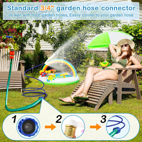 Woman relaxing in garden with 60 Inch Outdoor Misting System For Patio And Garden Cooling Flexible Hose Mister in operation