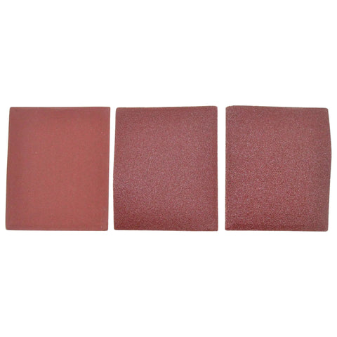 Three 4.5 x 5.5 inch sandpaper sheets from 60 Sandpaper Sheets For 1/4 Sheet Palm Sanders Pack With 20 Each Of 60, 100, And 240 Grits