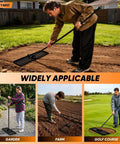 Person using Beast Lawn Leveling Rake With 30 By 10 Inch Plate And 73 Inch Stainless Steel Handle in different settings