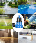 One Half Horsepower Submersible Water Pump With Stainless Steel Base 2450 GPH Portable Sump Pump shown for multiple uses