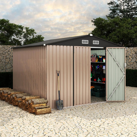 8x10 Ft Metal Outdoor Storage Shed With Sloped Roof, Lockable Door And Air Vents For Backyard, Patio, And Lawn, open door view
