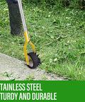 Rotary Lawn Edger With 58 Inch Adjustable Handle cutting clean edges along a driveway, durable stainless steel build.