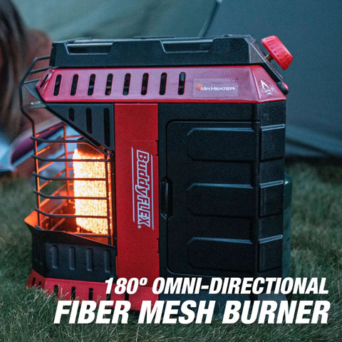 Indoor Safe Portable Radiant Space Heater With 11000 BTU Output Propane Powered Buddy Style Heater With Mesh Burner in Use