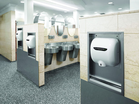 High Speed No Heat Touchless Hand Dryer With Adjustable Speed And Sound, 95 Percent Savings Over Paper Towels, in restroom