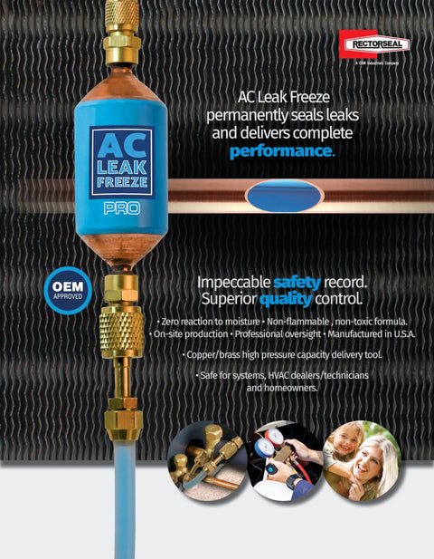 AC Leak Freeze 1.5 Oz Leak Sealant for HVAC Systems Easy Application Nano Particle Dual Sealant installed on HVAC pipe