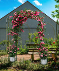 Heavy Duty Metal Garden Arch Trellis With Dual Planter Boxes For Climbing Plants In The Yard, Arched Archway For Roses Grapes Vegetables