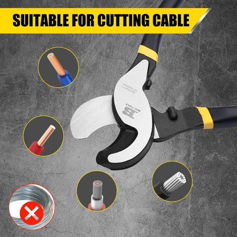 No Fuss Heavy Duty Cable Cutter Built Tough With Superior High Leverage Jaws and Comfortable Non Slip Handles for cutting cable.