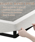 Elastic band cover shown on Full Size Box Spring And Mattress Foundation 5 Inch Low Profile Heavy Duty Metal Bed Base.