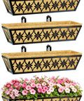 24 Inch Railing Planter Boxes 2 Pack With Adjustable Brackets And Coco Liners For Windows Deck Rails Balcony Outdoor Garden Decor Built Tough From Weatherproof Metal