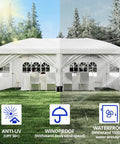 10x20 Heavy Duty Pop Up Canopy With 6 Removable Sidewalls Commercial Wedding Tent And Event Shelter Rustproof Powder Coated Frame Portable Storage Bag Quick Setup For Patio Backyard And Outdoor Use White installed in a yard.