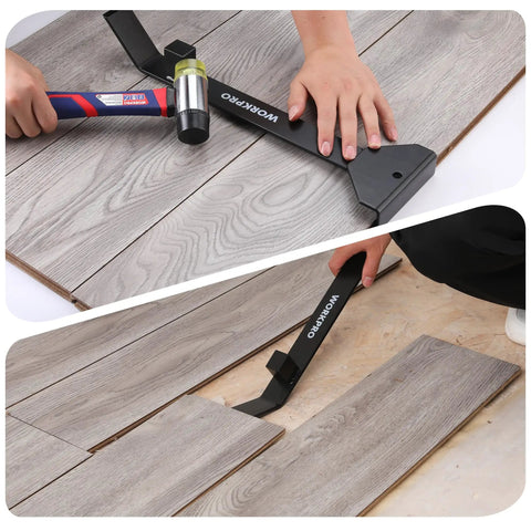 17 Inch Heavy Duty Pull And Pry Bar For Flooring Installation, Beefy Steel Construction With Soft Felt Backing To Protect Floors, Rust Resistant Leverage Tool For Quick Removal And Precise Planking, used on laminate planks