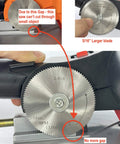 Close-up view of 3 Pack 2 5/16 Inch 100 Tooth HSS Saw Blades for Mini Miter Chop Saws, highlighting blade size and gap reduction.