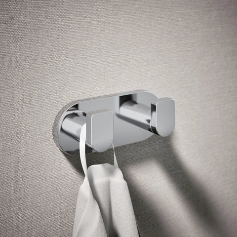 Composed Double Robe Hook In Polished Chrome Finish, Ultra Durable Bathroom Accessory With Two Hooks To Secure Towels And Robes