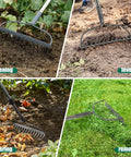 Heavy Duty Bow Rake For Leaves And Lawn Care, 48 Inch Handle With Back Saving Grip, 14 Metal Tines for soil in action