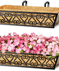 Two Pack 24 Inch Deck Railing Planter Box With Adjustable Brackets And Coco Liners Weatherproof Metal Construction