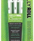Gelly Roll Classic White Gel Pens 0.8mm Medium Point 3 Pack Opaque Ink Writes On Dark Paper Smooth Creamy Flow For Dark Cardstock And Craft Projects For Arts And Crafts Totally Great For Journals And Doodling in green packaging.