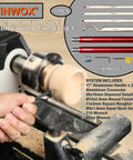 VINWOX 9-piece carbide wood lathe tool set with red aluminum handles and stainless steel shanks, front view