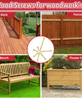 Epoxy Coated Wood Screws For Pressure Treated Lumber With Torx Drive Flat Head Self Tapping Kit Includes T25 Bit 10x4 Tan Finish For Decks Fences Framing And Outdoor Carpentry Must Have Pro Grade shown with outdoor wood structures