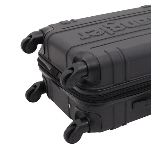 Close-up of black 20 Inch Astral Hardside Carry On Luggage With Built In 3 In 1 Cup Holder, Phone Holder And USB Port, Your Travel Sidekick