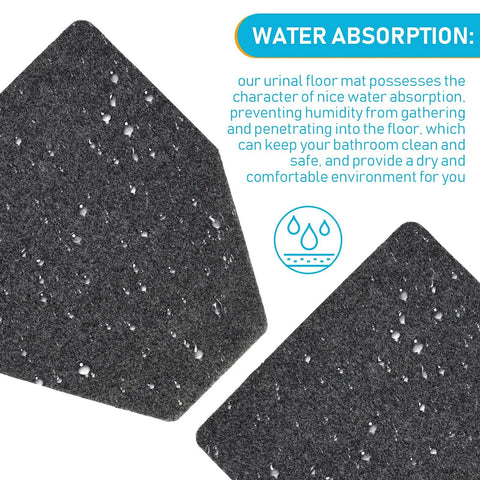 Six Pack Urinal Mats For Men Grippy Non Slip Floor Pads For Busy Commercial Restrooms Ultra Absorbent And Waterproof Gray Heavy Duty Bathroom Mats In Stock showing water absorption feature.