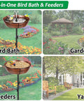 All-in-one bird bath and feeder featuring bronze metal design in garden and yard settings for outdoor use.