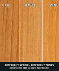 Different wood species: Oak, Maple, and Pine showcasing unique tones. Perfect for Fast Track Cedarwood Wood Stain For Home Updates.