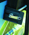 Close-up of Universal Trolling Motor Mount for Jon Boats Bow Installation, clamp attached to boat gunnel under three inches wide