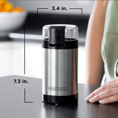 One Touch Coffee And Spice Grinder With Stainless Steel Blades And Bowl Two Thirds Cup Capacity Powerful 150 Watt Motor