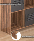 Close-up of Premium Twelve Cube Wood Bookcase With Six Metal Doors, highlighting classic design and floor protection.