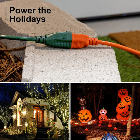 Heavy Duty 40 Foot Outdoor Extension Cord 16 AWG 3 Prong Grounded ETL Listed Green Power Cable For Yard Patio Garden Use