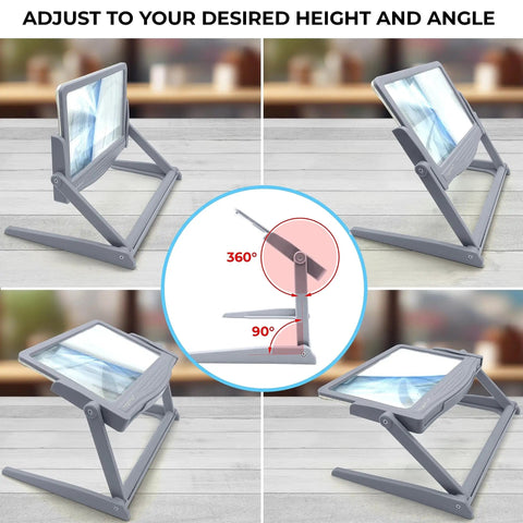 Rechargeable 5X LED Page Magnifier With Foldable Stand Eye Care Anti Glare Lens 24 LED Lights 3 Color Light Modes