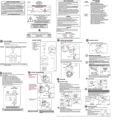 Installation guide for Calibre 48-Inch Frosted Glass One Light Ceiling Fan Kit With 3 Reversible Grey On White Blades And Remote Control.