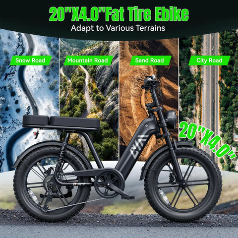 High Power 1500W Peak Fat Tire Electric Bike For Adults With All Terrain Tires great for road sand snow 60 mile range