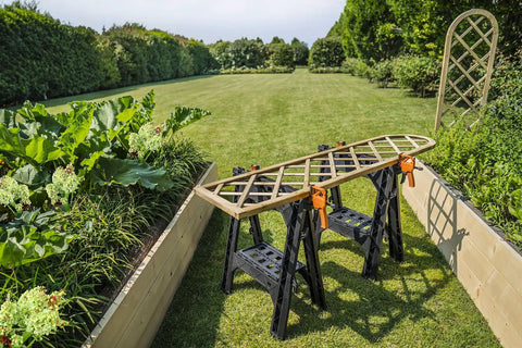 Integrated Bar Clamp Sawhorses For Secure Vertical Or Horizontal Work On Any Jobsite Lightweight At Just 4 Lbs Each Portable And Easy To Tote Built In Custom Clamps For Quick Stable Setups