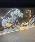 Great Wave Off Kanagawa LED Neon Sign Dope Wall Art In White And Yellow 12x16 Inch Neon Light For Modern Room Decor