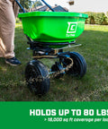 80 Pound Lawn And Garden Broadcast Spreader With Weatherproof Poly Hopper Walk Behind Push Spreader For Fertilizer And Seeds 10 Inch Tires Pull Bar Lever With 15 Setting Gate Built Tough Yard Work Essential on grass lawn