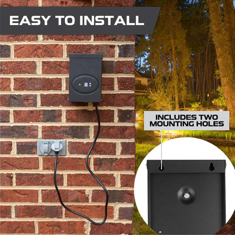 200 Watt Low Voltage Landscape Lighting Transformer With Dusk To Dawn Sensor And Countdown Timer Auto Mode 120V AC To 12V AC Outdoor Lighting All Weather