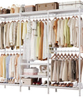 The Heavy Duty Freestanding Closet Organizer With A Roomy Layout For Hanging Clothes Shoes And Bulkier Bags Beefed Up Rack Setup For Master Bedrooms And Closets, featuring organized hanging clothes and shoes.