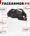 Built Ridiculously Tough Safety Faceshield For Grinding And Cutting With Clear Antifog Polycarbonate Visor Adjustable Headgear Ansi Z87 Certified Indoor And Outdoor Work Gear close-up with adjustable fit knob and clear visor.