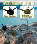 Dense Tungsten Stand Up Shaky Head Jig Heads With Screw Lock Keeper Provide A Straight Fire Finesse Bass Presentation In Green Pumpkin One Quarter Ounce Five Pack Catch Plenty Of Lunker Bass Daily in Black and Green Pumpkin colors.