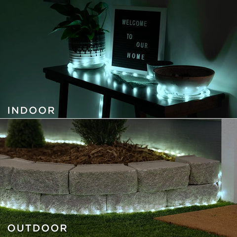 16 Foot LED Rope Lights In Classic Clear With Cool White 5000K Indoor Outdoor Flexible Linkable Rope Lighting for patio decor.
