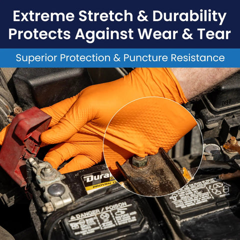ProWorks Catch Disposable Nitrile Gloves 9 Mil Heavy Duty Work Gloves With Raised Pyramid Grip And Textured Palm For Superior Grip Latex Free Powder Free Pack Of 100 Medium Orange
