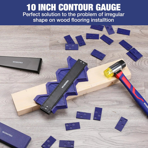 Laminate Flooring Installation Kit 44 Pack Pro Grade With Fiberglass Mallet And 10 Inch Precise Contour Gauge For Easy DIY Flooring Laying And Durable Vibration Resistant Tools, showing contour gauge and mallet