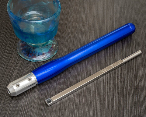 Woodturning carbide tool set: two blue-handled tools with a silver cutter bar for turning acrylic/resin on a lathe